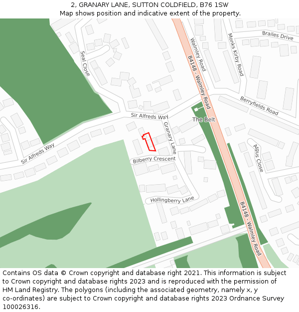 2, GRANARY LANE, SUTTON COLDFIELD, B76 1SW: Location map and indicative extent of plot