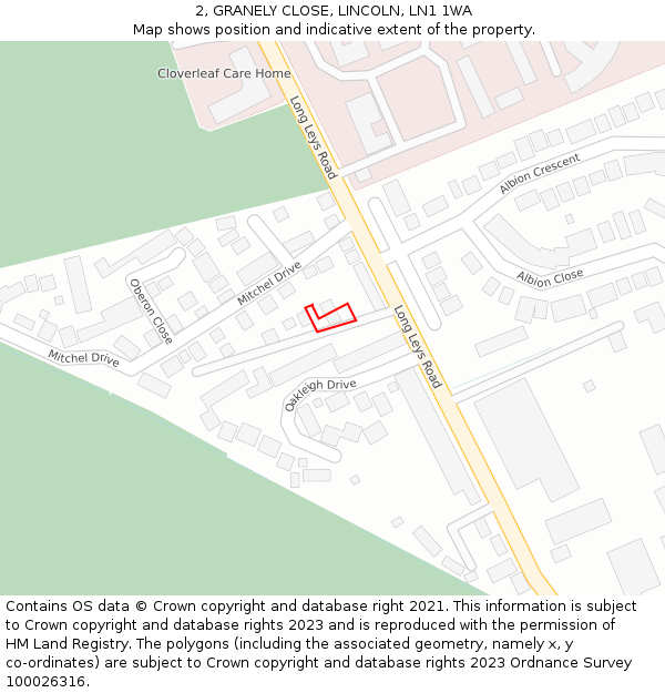 2, GRANELY CLOSE, LINCOLN, LN1 1WA: Location map and indicative extent of plot