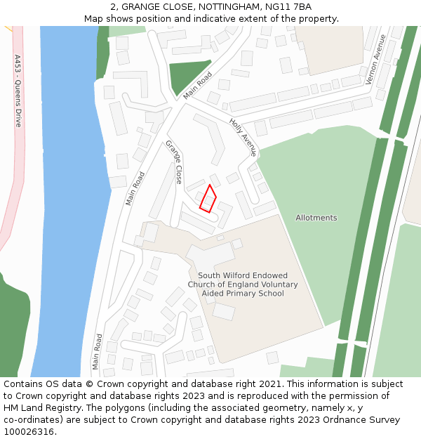 2, GRANGE CLOSE, NOTTINGHAM, NG11 7BA: Location map and indicative extent of plot