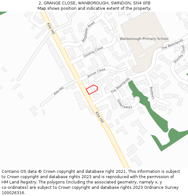 2, GRANGE CLOSE, WANBOROUGH, SWINDON, SN4 0FB: Location map and indicative extent of plot