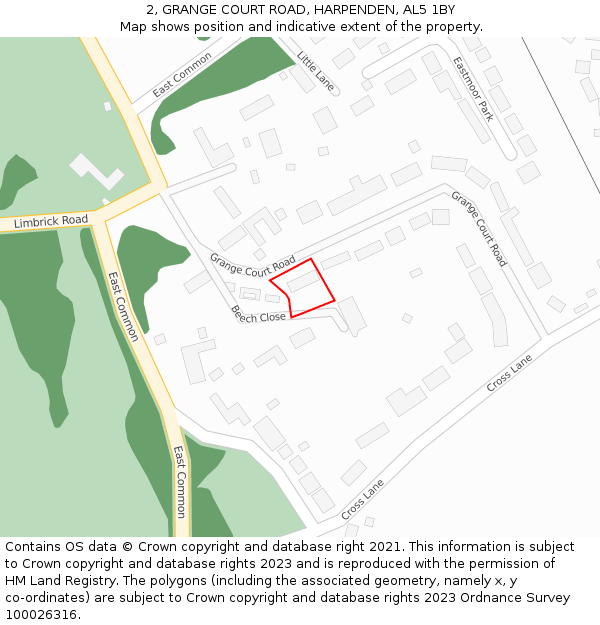 2, GRANGE COURT ROAD, HARPENDEN, AL5 1BY: Location map and indicative extent of plot