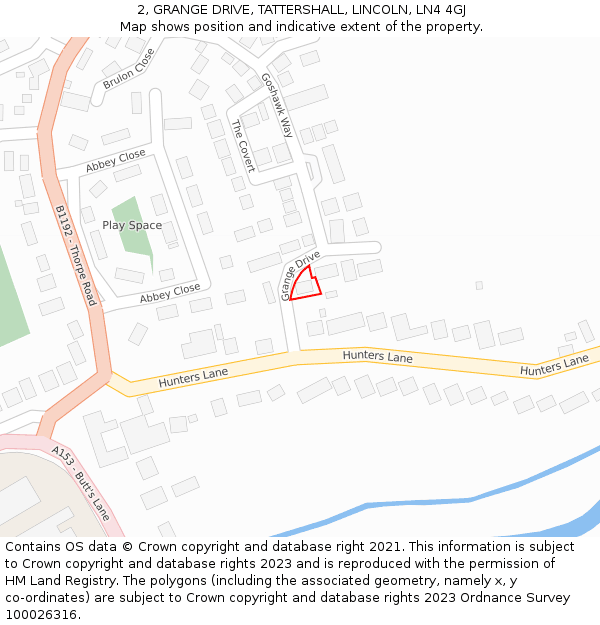 2, GRANGE DRIVE, TATTERSHALL, LINCOLN, LN4 4GJ: Location map and indicative extent of plot