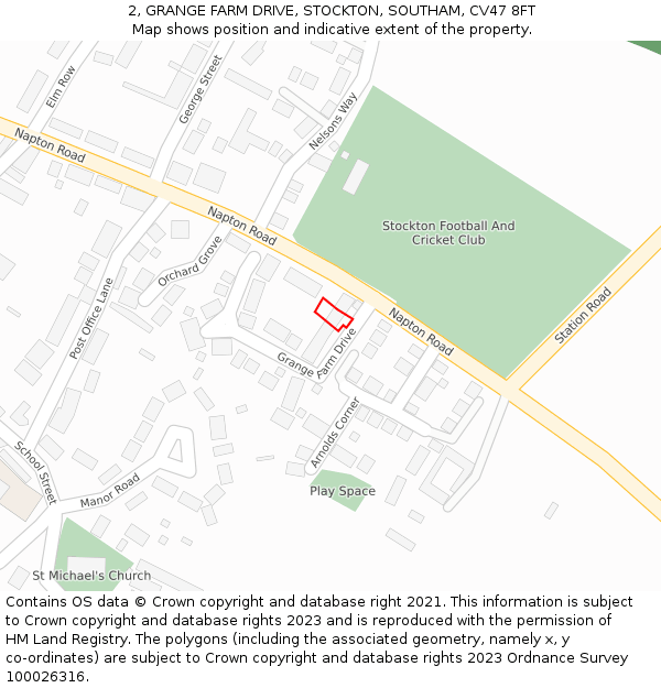 2, GRANGE FARM DRIVE, STOCKTON, SOUTHAM, CV47 8FT: Location map and indicative extent of plot