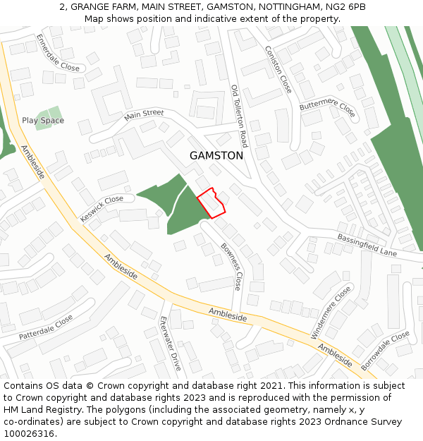 2, GRANGE FARM, MAIN STREET, GAMSTON, NOTTINGHAM, NG2 6PB: Location map and indicative extent of plot