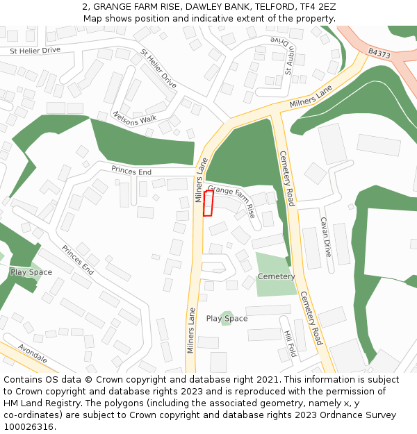 2, GRANGE FARM RISE, DAWLEY BANK, TELFORD, TF4 2EZ: Location map and indicative extent of plot