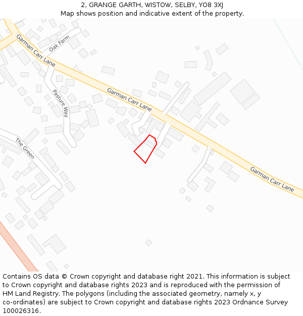 2, GRANGE GARTH, WISTOW, SELBY, YO8 3XJ: Location map and indicative extent of plot