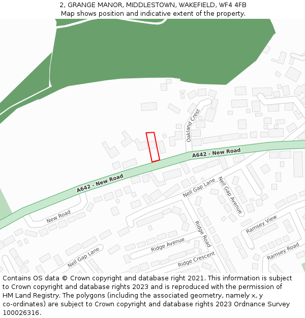 2, GRANGE MANOR, MIDDLESTOWN, WAKEFIELD, WF4 4FB: Location map and indicative extent of plot