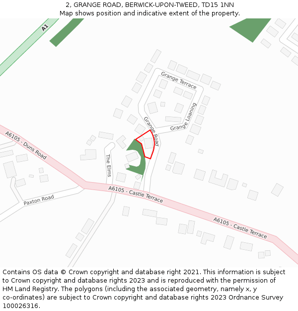 2, GRANGE ROAD, BERWICK-UPON-TWEED, TD15 1NN: Location map and indicative extent of plot