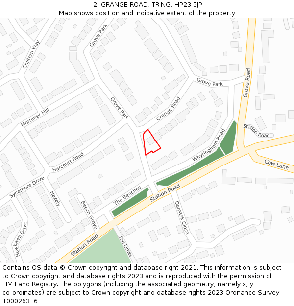 2, GRANGE ROAD, TRING, HP23 5JP: Location map and indicative extent of plot