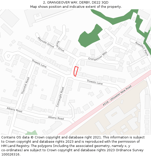 2, GRANGEOVER WAY, DERBY, DE22 3QD: Location map and indicative extent of plot