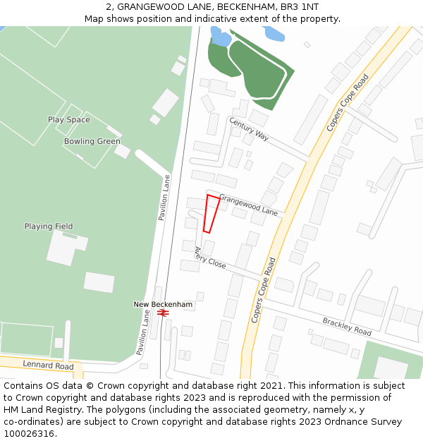 2, GRANGEWOOD LANE, BECKENHAM, BR3 1NT: Location map and indicative extent of plot