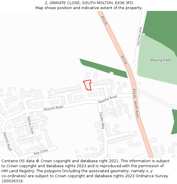 2, GRANITE CLOSE, SOUTH MOLTON, EX36 3FD: Location map and indicative extent of plot