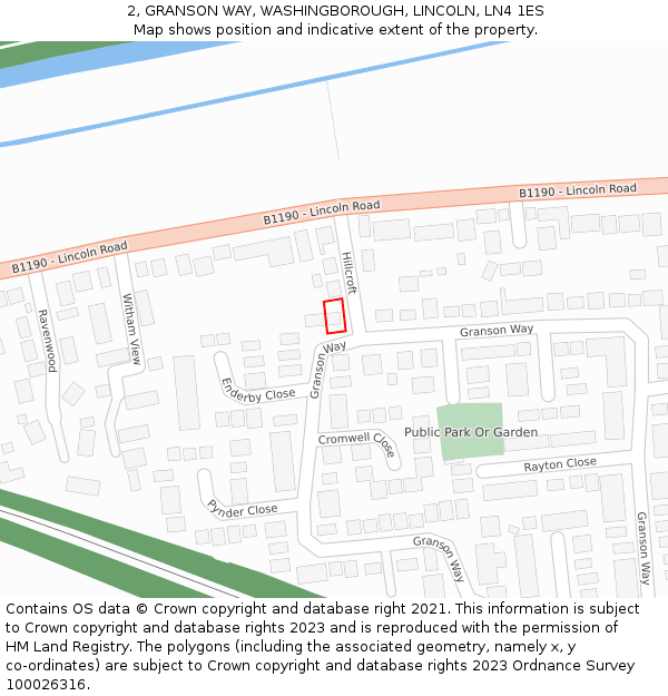 2, GRANSON WAY, WASHINGBOROUGH, LINCOLN, LN4 1ES: Location map and indicative extent of plot