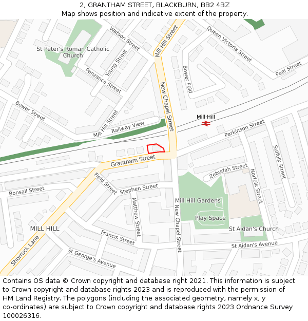 2, GRANTHAM STREET, BLACKBURN, BB2 4BZ: Location map and indicative extent of plot