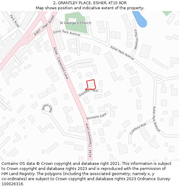 2, GRANTLEY PLACE, ESHER, KT10 9DR: Location map and indicative extent of plot