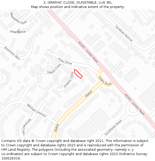 2, GRAPHIC CLOSE, DUNSTABLE, LU6 3EL: Location map and indicative extent of plot
