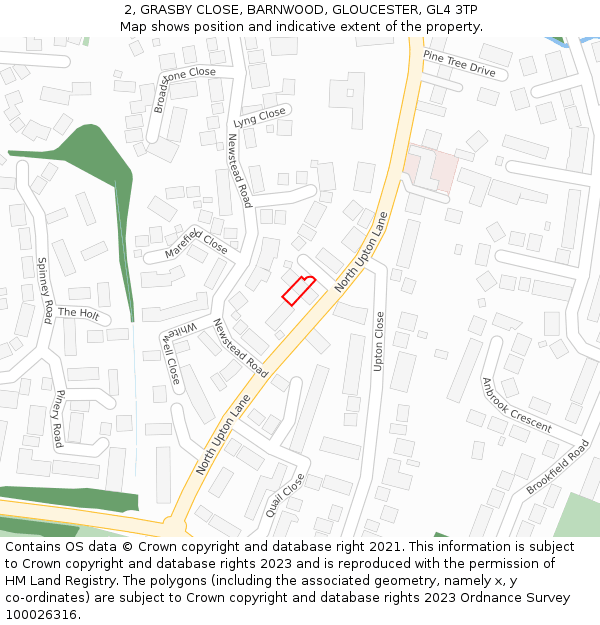 2, GRASBY CLOSE, BARNWOOD, GLOUCESTER, GL4 3TP: Location map and indicative extent of plot