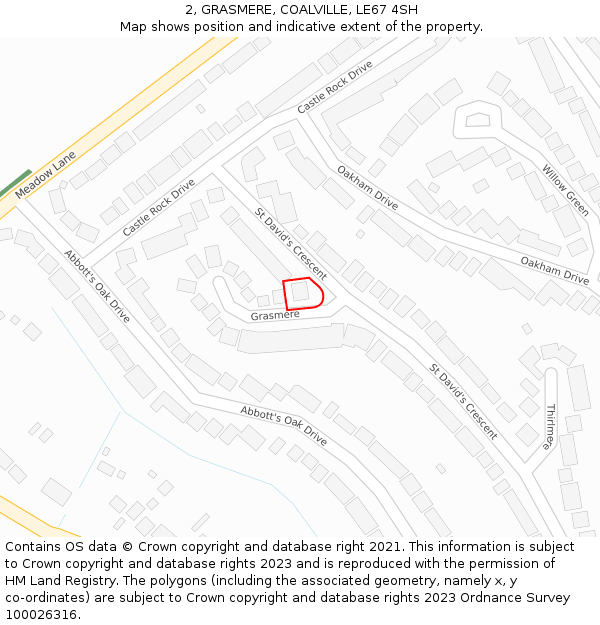 2, GRASMERE, COALVILLE, LE67 4SH: Location map and indicative extent of plot