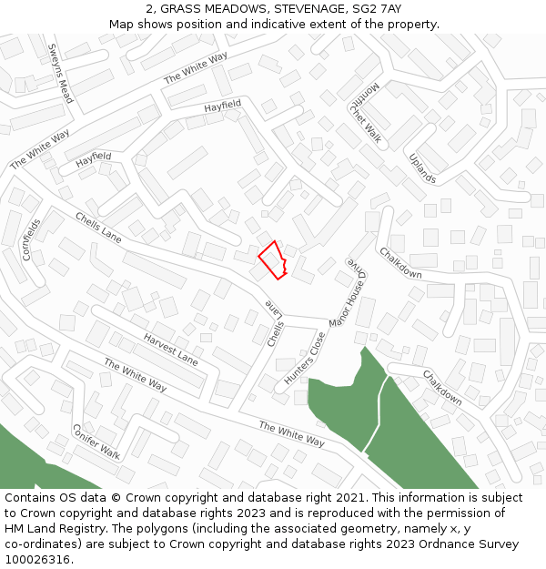 2, GRASS MEADOWS, STEVENAGE, SG2 7AY: Location map and indicative extent of plot