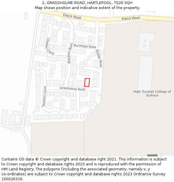 2, GRASSHOLME ROAD, HARTLEPOOL, TS26 0QH: Location map and indicative extent of plot