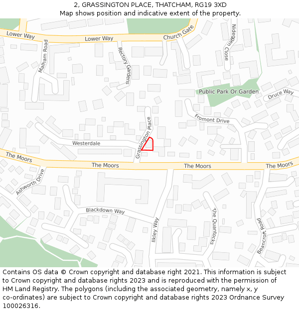 2, GRASSINGTON PLACE, THATCHAM, RG19 3XD: Location map and indicative extent of plot