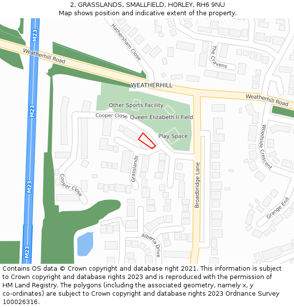 2, GRASSLANDS, SMALLFIELD, HORLEY, RH6 9NU: Location map and indicative extent of plot