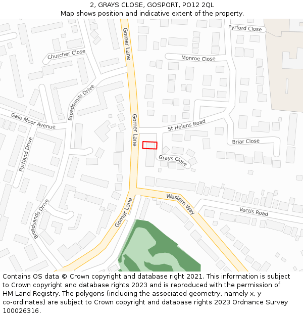 2, GRAYS CLOSE, GOSPORT, PO12 2QL: Location map and indicative extent of plot