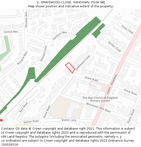 2, GRAYSWOOD CLOSE, SANDOWN, PO36 9BJ: Location map and indicative extent of plot