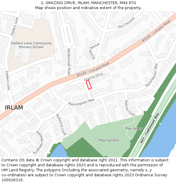 2, GRAZING DRIVE, IRLAM, MANCHESTER, M44 6TG: Location map and indicative extent of plot