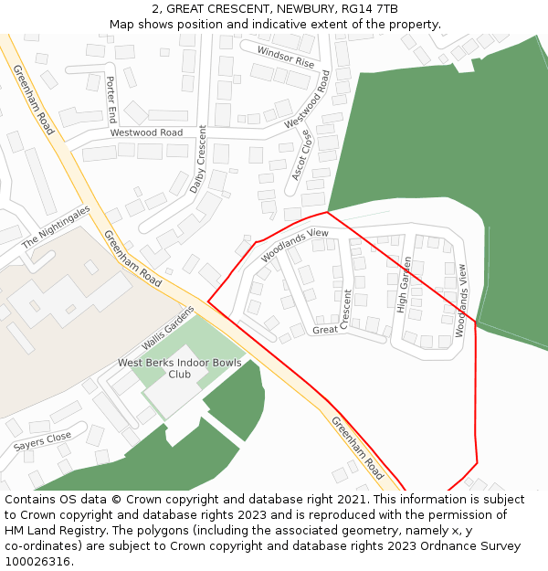 2, GREAT CRESCENT, NEWBURY, RG14 7TB: Location map and indicative extent of plot