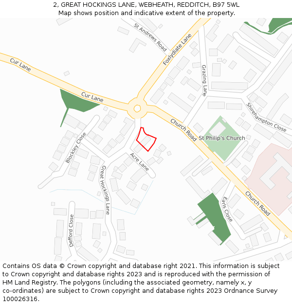 2, GREAT HOCKINGS LANE, WEBHEATH, REDDITCH, B97 5WL: Location map and indicative extent of plot