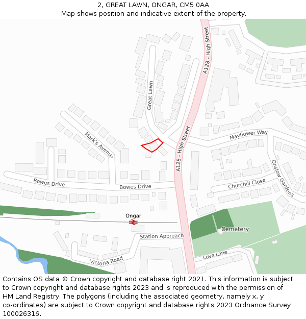 2, GREAT LAWN, ONGAR, CM5 0AA: Location map and indicative extent of plot