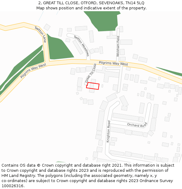 2, GREAT TILL CLOSE, OTFORD, SEVENOAKS, TN14 5LQ: Location map and indicative extent of plot