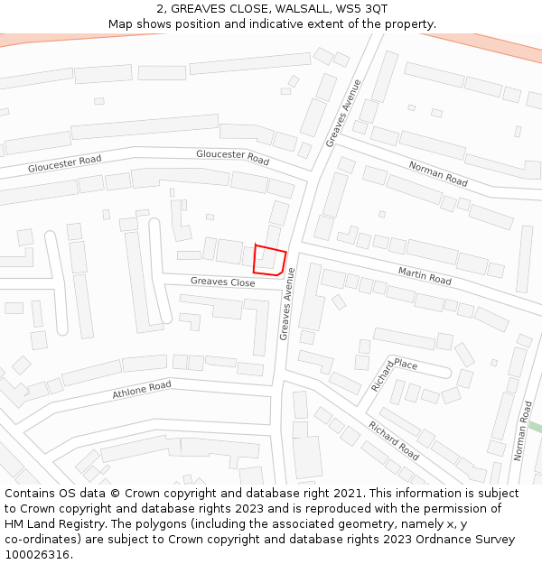2, GREAVES CLOSE, WALSALL, WS5 3QT: Location map and indicative extent of plot