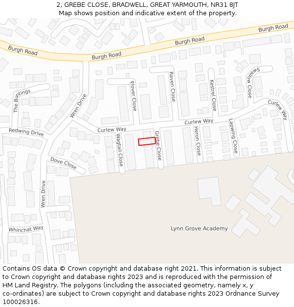 2, GREBE CLOSE, BRADWELL, GREAT YARMOUTH, NR31 8JT: Location map and indicative extent of plot