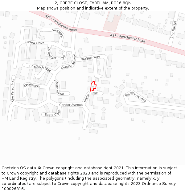 2, GREBE CLOSE, FAREHAM, PO16 8QN: Location map and indicative extent of plot