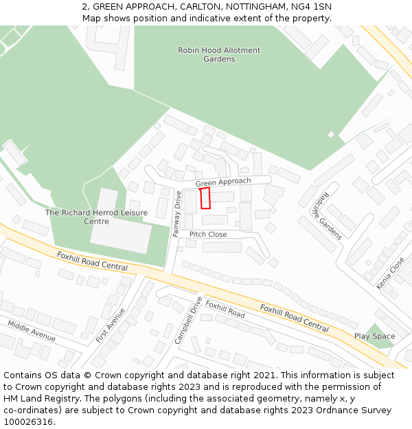 2, GREEN APPROACH, CARLTON, NOTTINGHAM, NG4 1SN: Location map and indicative extent of plot