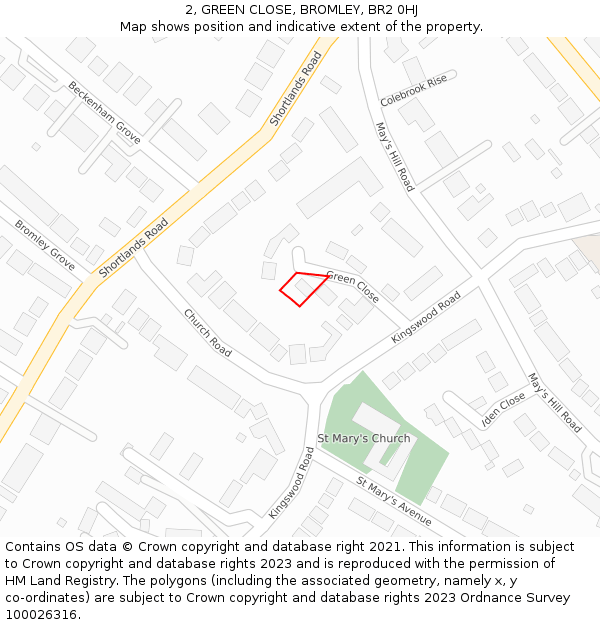 2, GREEN CLOSE, BROMLEY, BR2 0HJ: Location map and indicative extent of plot