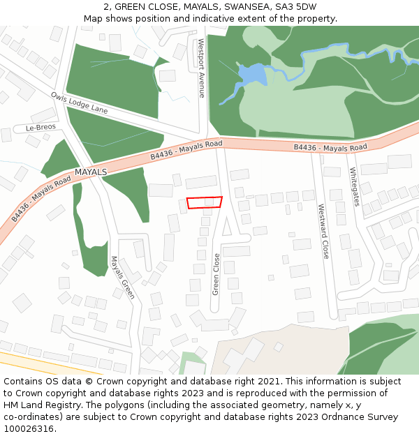 2, GREEN CLOSE, MAYALS, SWANSEA, SA3 5DW: Location map and indicative extent of plot