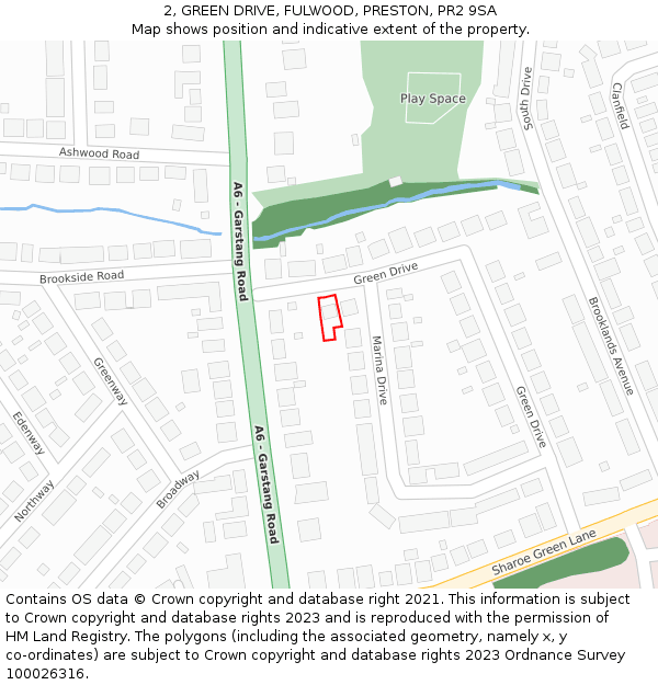 2, GREEN DRIVE, FULWOOD, PRESTON, PR2 9SA: Location map and indicative extent of plot