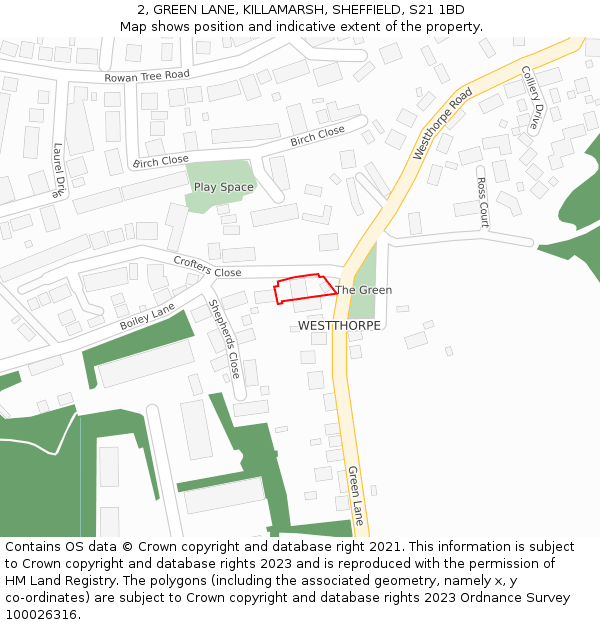 2, GREEN LANE, KILLAMARSH, SHEFFIELD, S21 1BD: Location map and indicative extent of plot