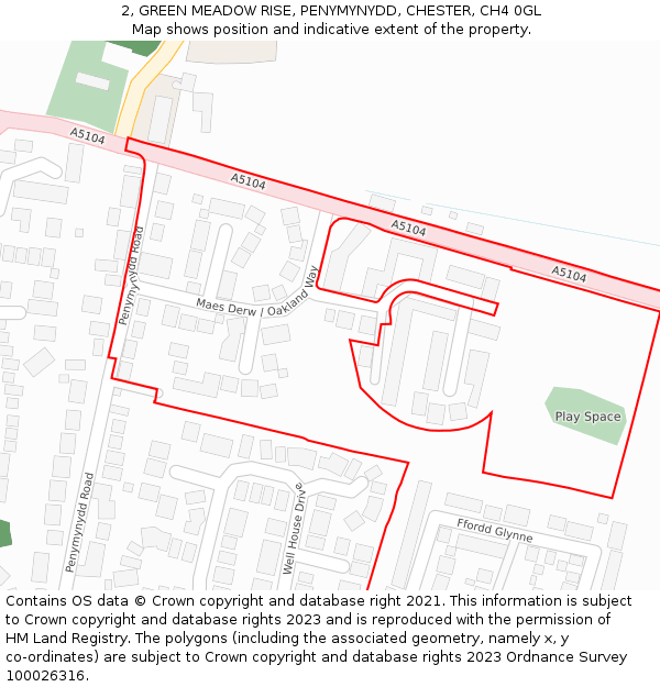 2, GREEN MEADOW RISE, PENYMYNYDD, CHESTER, CH4 0GL: Location map and indicative extent of plot