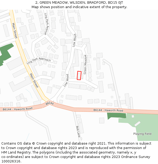 2, GREEN MEADOW, WILSDEN, BRADFORD, BD15 0JT: Location map and indicative extent of plot