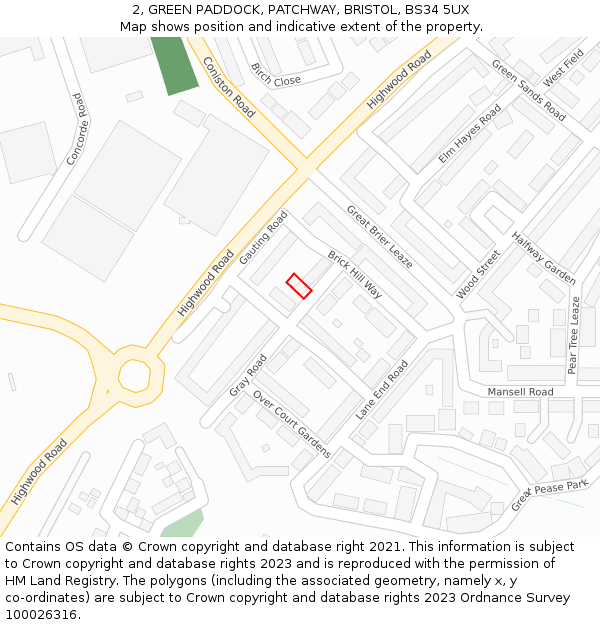 2, GREEN PADDOCK, PATCHWAY, BRISTOL, BS34 5UX: Location map and indicative extent of plot