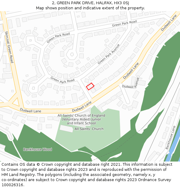 2, GREEN PARK DRIVE, HALIFAX, HX3 0SJ: Location map and indicative extent of plot