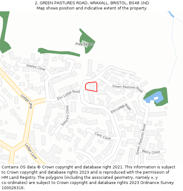 2, GREEN PASTURES ROAD, WRAXALL, BRISTOL, BS48 1ND: Location map and indicative extent of plot