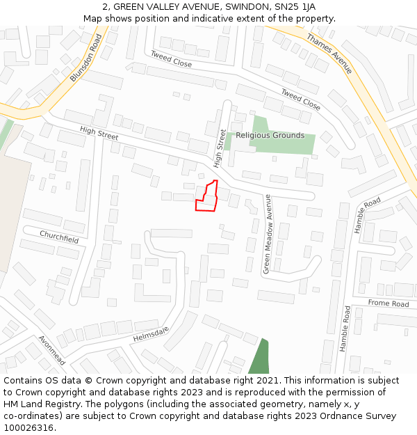 2, GREEN VALLEY AVENUE, SWINDON, SN25 1JA: Location map and indicative extent of plot