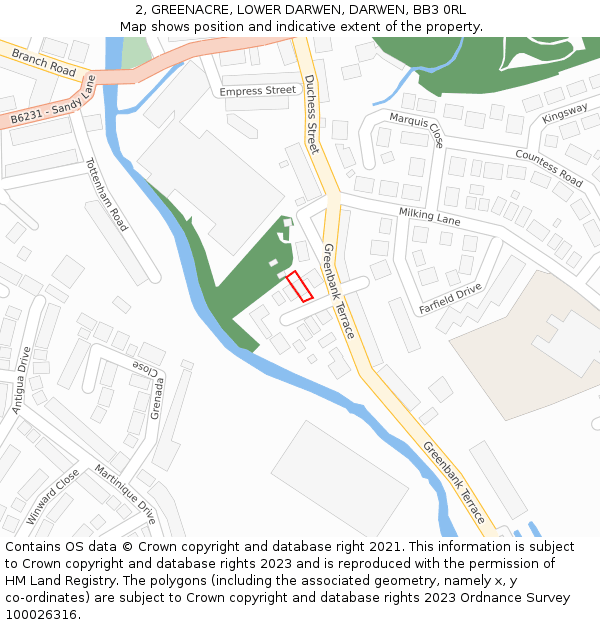 2, GREENACRE, LOWER DARWEN, DARWEN, BB3 0RL: Location map and indicative extent of plot