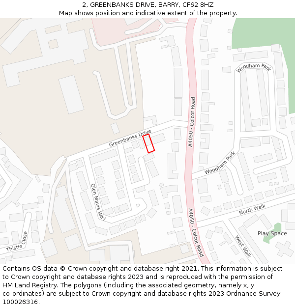 2, GREENBANKS DRIVE, BARRY, CF62 8HZ: Location map and indicative extent of plot