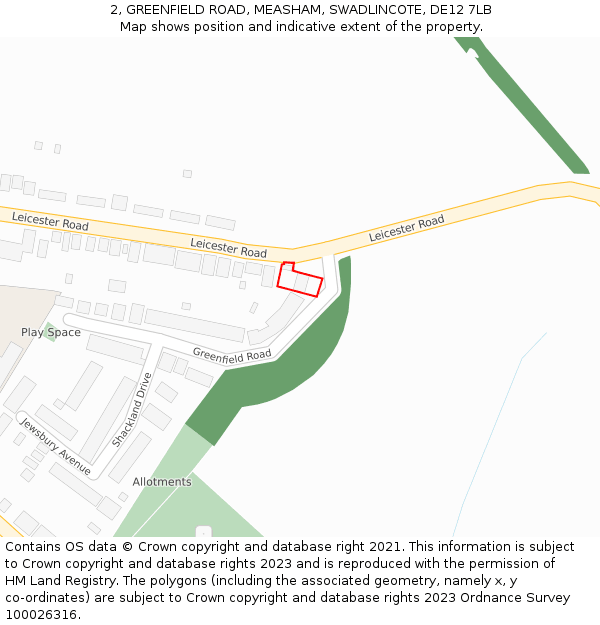 2, GREENFIELD ROAD, MEASHAM, SWADLINCOTE, DE12 7LB: Location map and indicative extent of plot